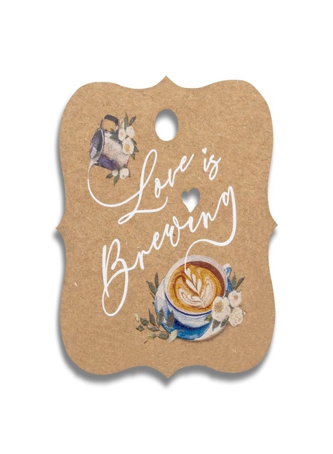 Summer-Ray.com Summer-Ray 50pcs Love is Brewing Gift Tags Perfect for Wedding, Bridal Shower, Coffee Theme Party (Square Brown Kraft - Love is Brewing) - Image 1